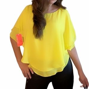 Gianni Bini Yellow Layered Ruffle Blouse S